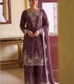 Purple chiffon sharara salwar suit - Full stitched free size