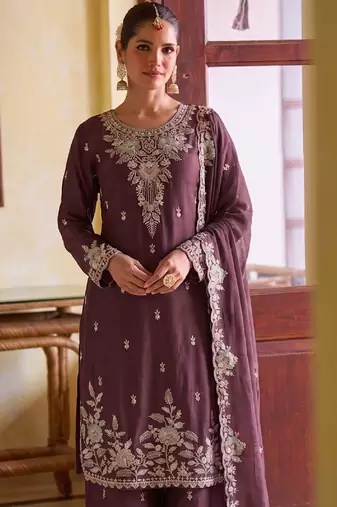 Purple chiffon sharara salwar suit - Full stitched free size