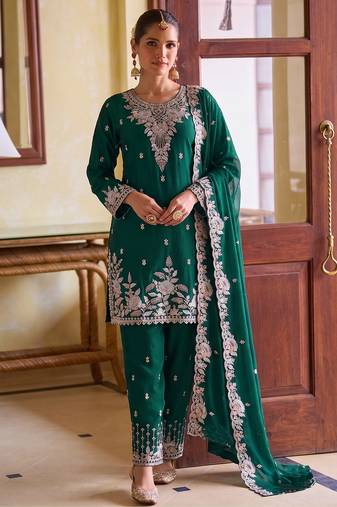 Green chiffon sharara salwar suit - Full stitched free size