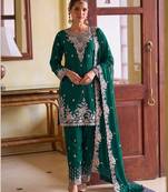 Green chiffon sharara salwar suit - Full stitched free size