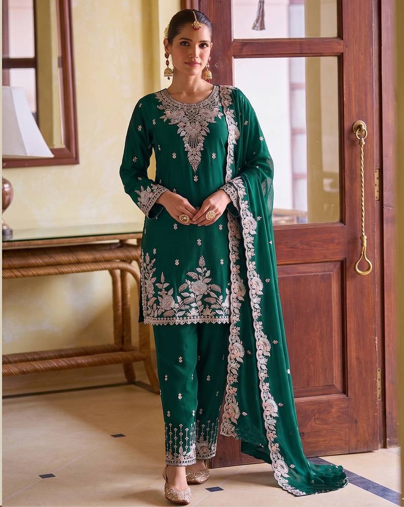 Green chiffon sharara salwar suit - Full stitched free size