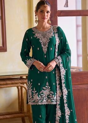 Green chiffon sharara salwar suit - Full stitched free size 2