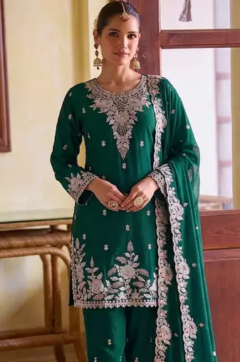 Green chiffon sharara salwar suit - Full stitched free size