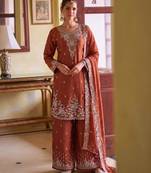 Orange chiffon sharara salwar suit - Full stitched free size