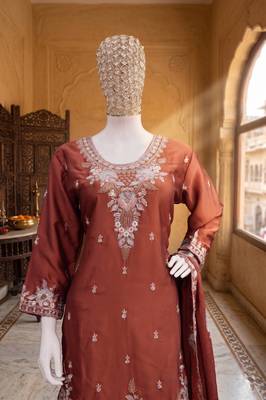 Orange chiffon sharara salwar suit - Full stitched free size 2
