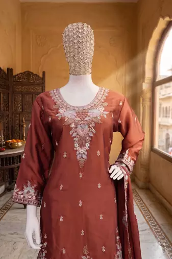 Orange chiffon sharara salwar suit - Full stitched free size