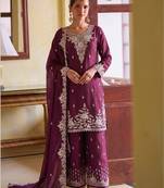 Magenta chiffon sharara salwar suit - Full stitched free size