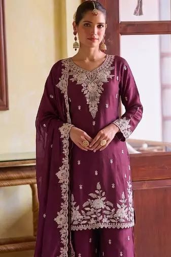 Magenta chiffon sharara salwar suit - Full stitched free size