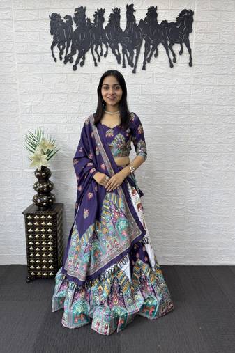 New Designer Printed With Mirror Work Lehenga Choli Set For Women's 