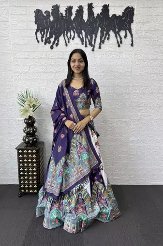 New Designer Printed With Mirror Work Lehenga Choli Set For Women's 