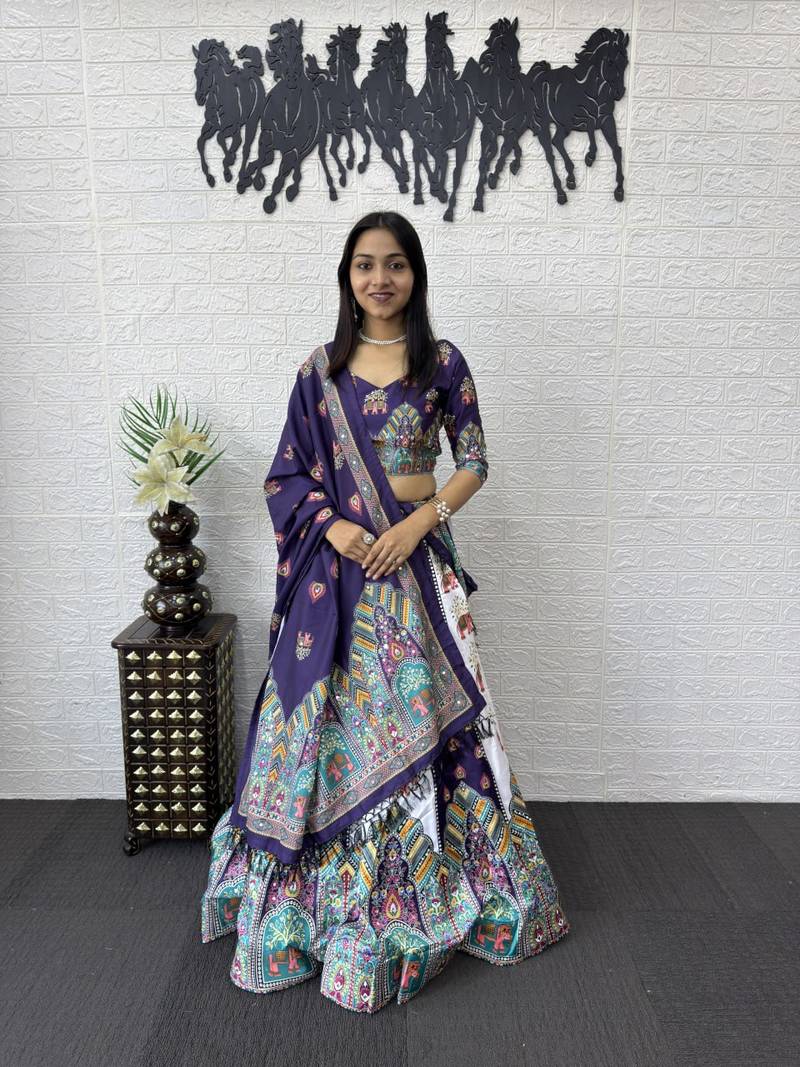 New Designer Printed With Mirror Work Lehenga Choli Set For Women's 