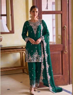 Green chiffon sharara salwar suit - Full stitched free size 3