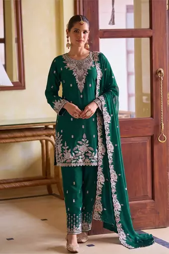 Green chiffon sharara salwar suit - Full stitched free size