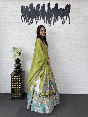 New Designer Parrot Color Printed With Real Mirror Work Lehenga Choli Set For Women's  3