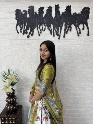New Designer Parrot Color Printed With Real Mirror Work Lehenga Choli Set For Women's  5