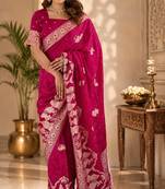 Magenta soft silk motifs jacquard zari woven banarasi saree