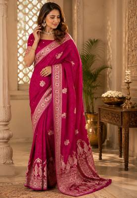 Magenta soft silk motifs jacquard zari woven banarasi saree 2