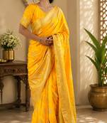 Yellow soft silk floral jacquard zari woven kanjivaram saree