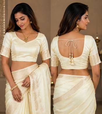 Off white soft silk stripes jacquard zari woven leheriya saree 5