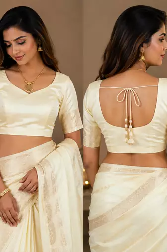Off white soft silk stripes jacquard zari woven leheriya saree