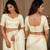Off white soft silk stripes jacquard zari woven leheriya saree