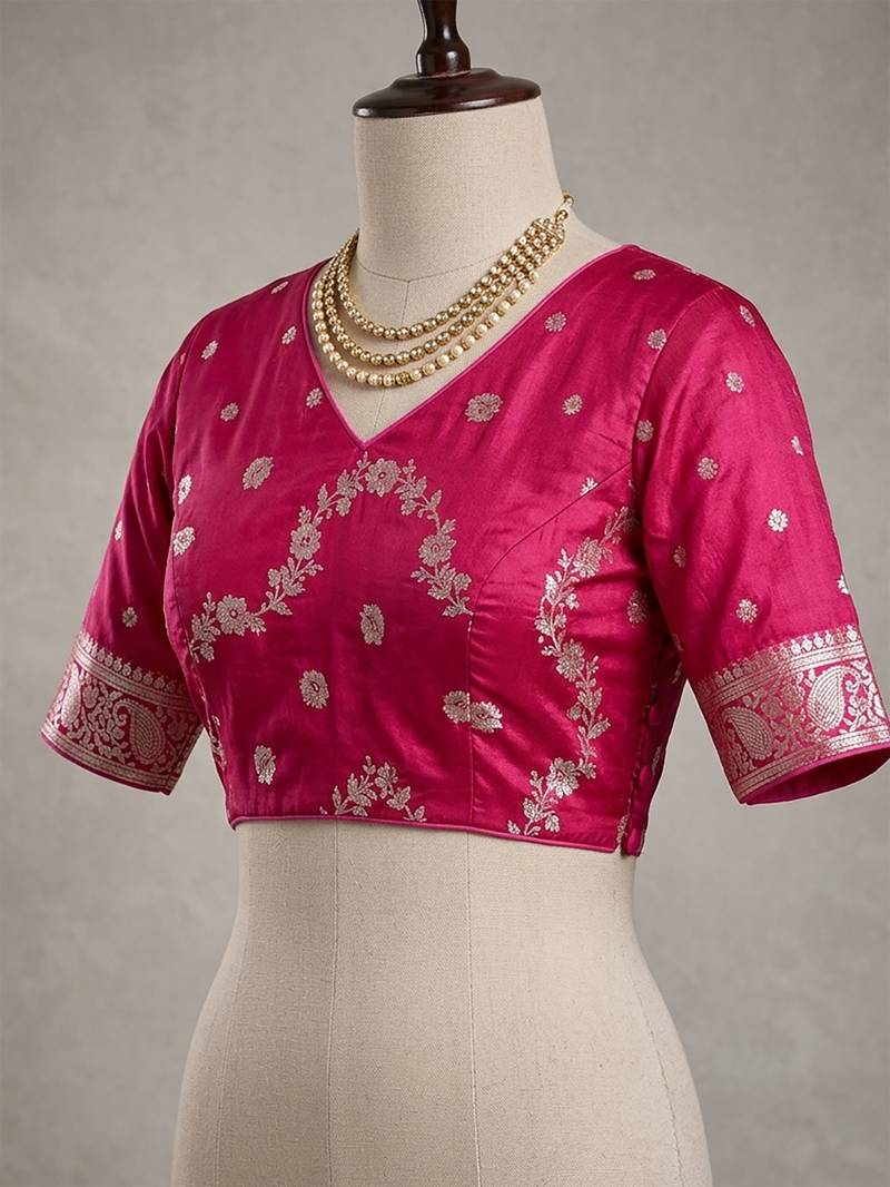 Rani pink soft silk floral jaal jacquard zari woven banarasi saree