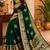 Dark bottle green soft silk geomatric buttas jacquard zari woven banarasi saree