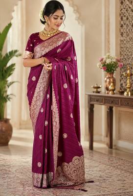 Maroon soft silk circular motifs jacquard zari woven banarasi saree 1