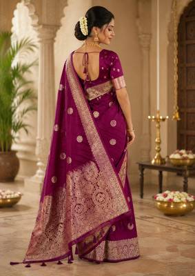 Maroon soft silk circular motifs jacquard zari woven banarasi saree 3