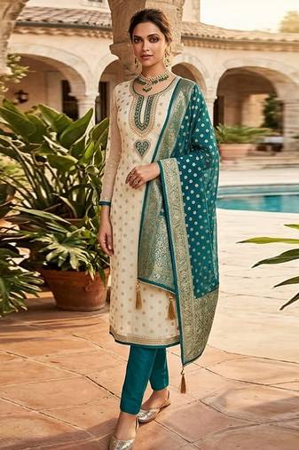 Cream embroidered salwar suit
