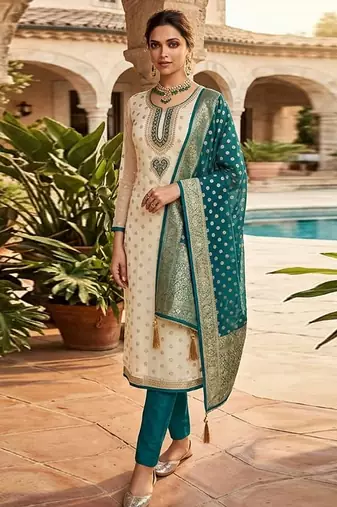Cream embroidered salwar suit
