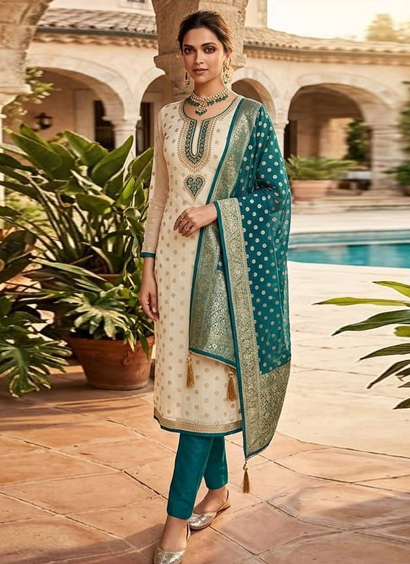 Cream embroidered salwar suit