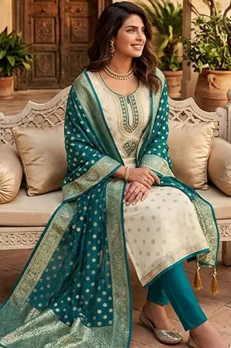 Cream embroidered salwar suit