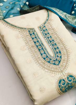 Cream embroidered salwar suit 3
