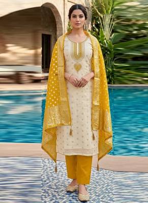 Cream embroidered salwar suit 1