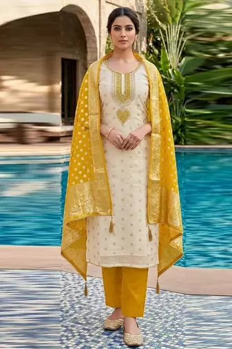 Cream embroidered salwar suit