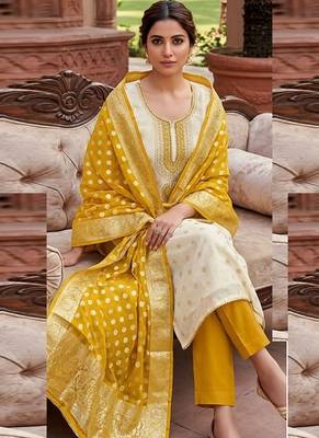 Cream embroidered salwar suit 2