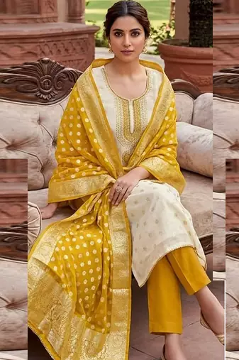 Cream embroidered salwar suit