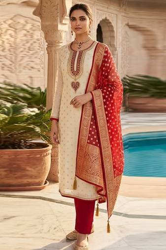 Cream embroidered salwar suit