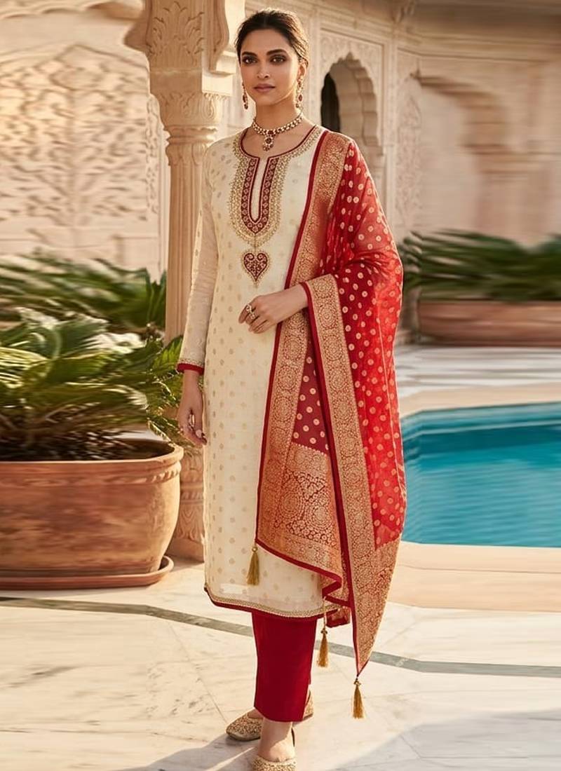 Cream embroidered salwar suit