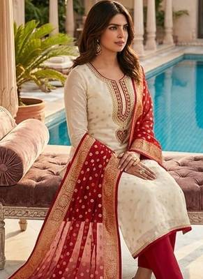 Cream embroidered salwar suit 2