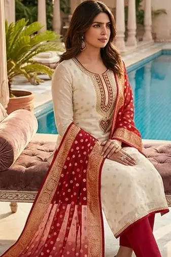 Cream embroidered salwar suit