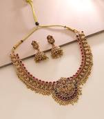 Maroon & green color temple necklace set traditional design