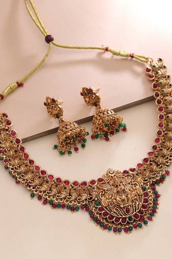 Rani & green color temple necklace set royal style