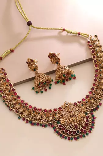 Rani & green color temple necklace set royal style