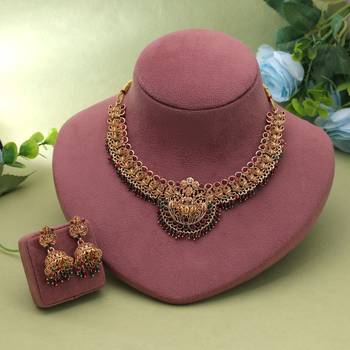 Rani & green color temple necklace set royal style 2