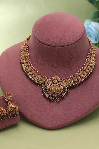 Rani & green color temple necklace set royal style