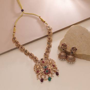 Maroon & green color temple necklace set temple art design 1