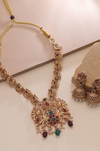 Maroon & green color temple necklace set temple art design