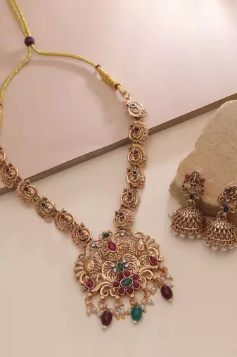 Maroon & green color temple necklace set temple art design